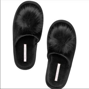 Victoria Secret Pom Pom Slippers Black